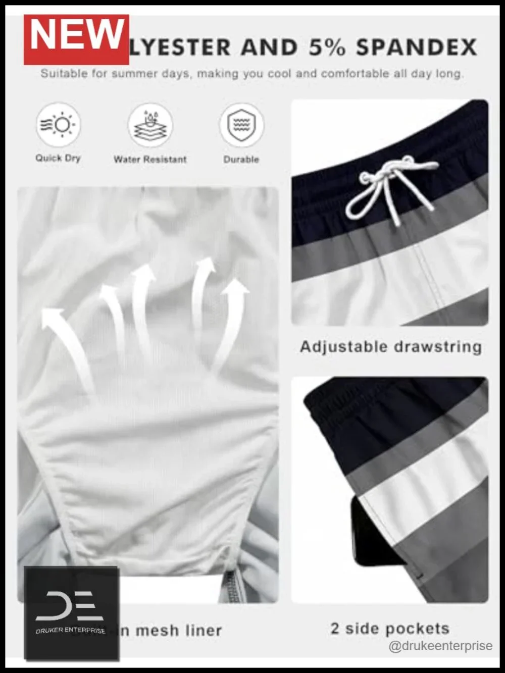 Men's Swim Trunks Board Shorts Mesh Lining 8 Inch Inseam Quick Dry Bathing Suit